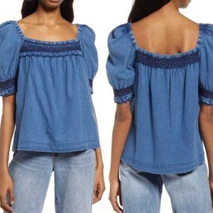 Faherty Presley Embroidered Detail Cotton Chambray Top Indigo Women’s xl NWT